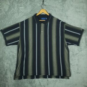 Vintage Towncraft Polo Shirt Mens 4XL Black Green Vertical Stripe Short Sleeve